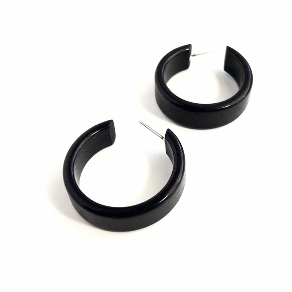 Black Shiny Small Lucite Portland Hoop Earrings - Picture 1 of 8